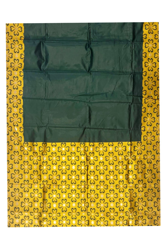 Southloom Kerala Designer Green Saree with Yellow Border
