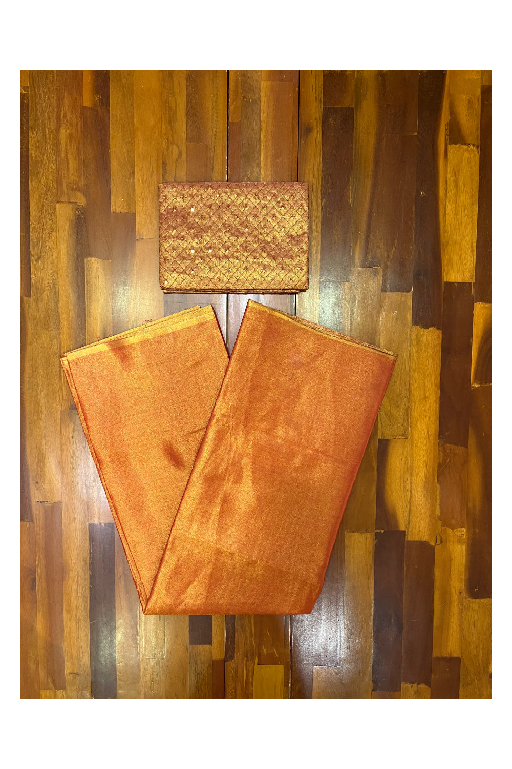 Southloom Semi Silk Orange Tissue Saree With Embroidary Blouse Piece