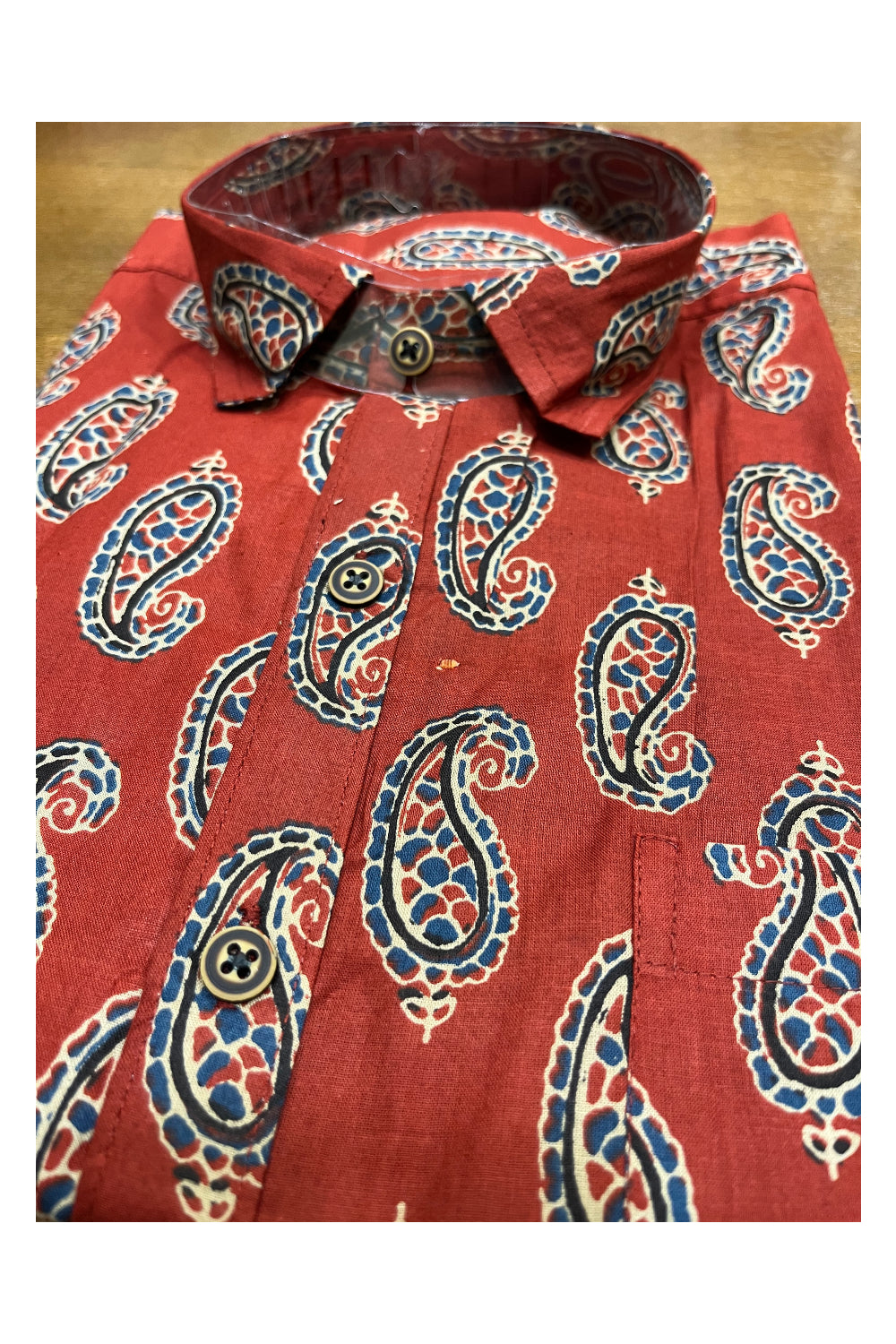 Southloom Jaipur Cotton Maroon Hand Block Printed Shirt (Full Sleeves)