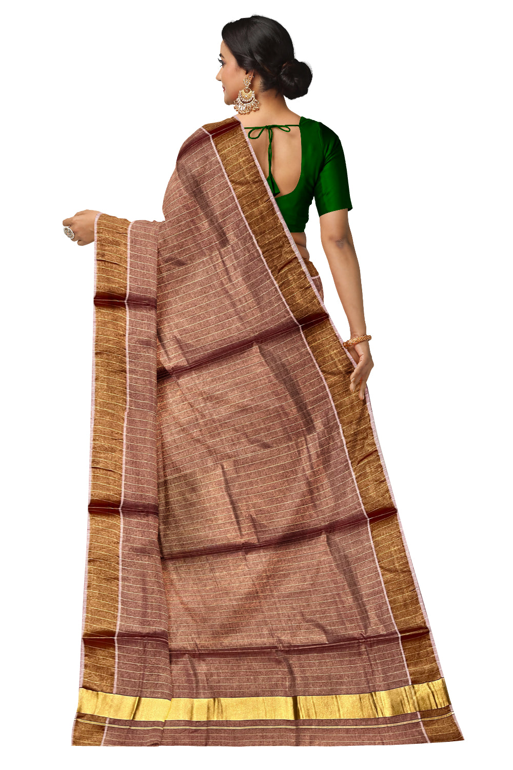 Kerala Maroon Tissue Kasavu Lines Design Saree with 3 Inch Border