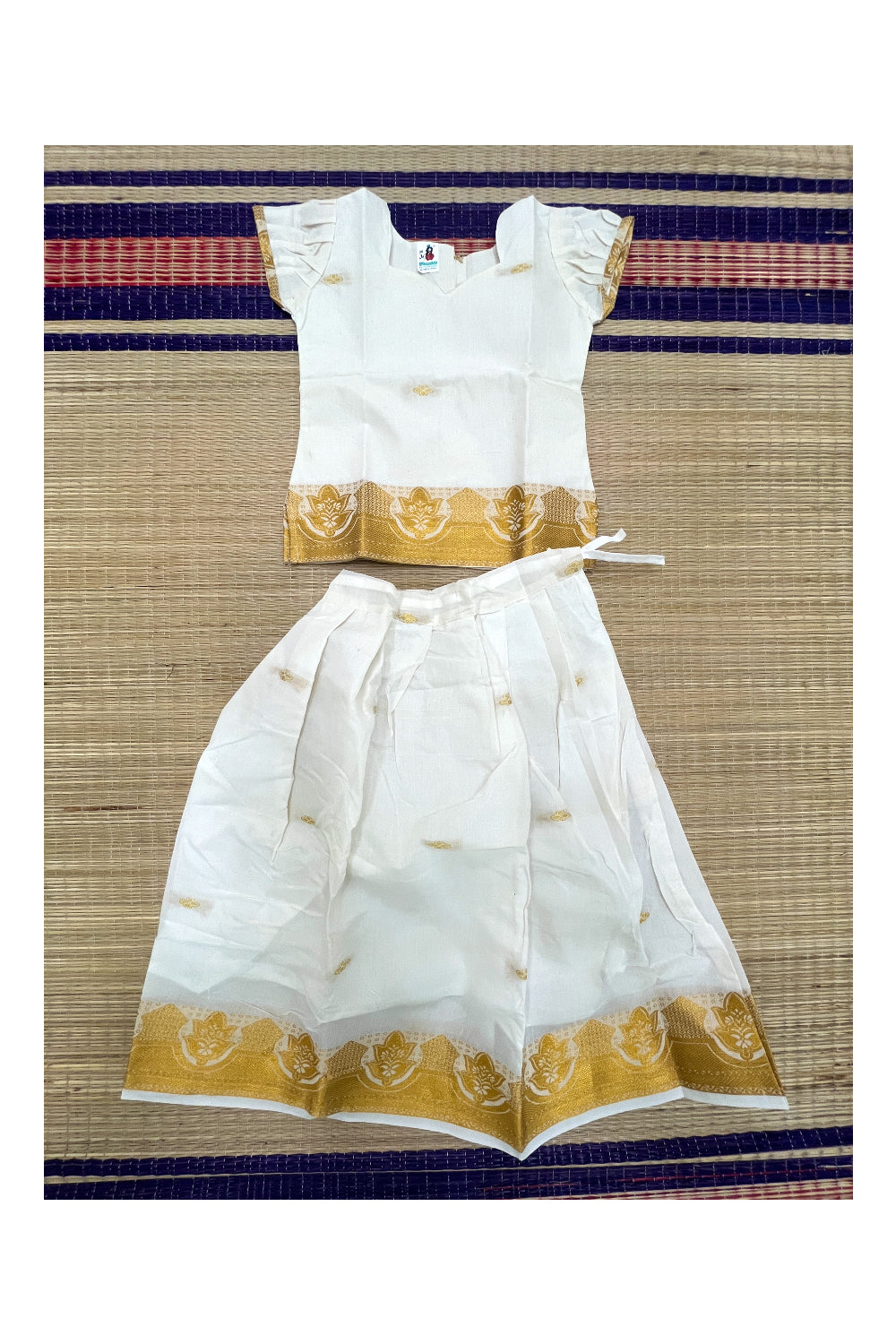 Southloom Off White Kasavu Pavada and Blouse for Kids