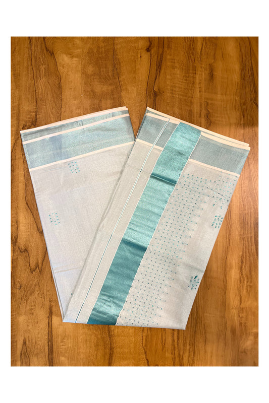 Southloom Kerala Turquoise Tissue Saree with Sequins Work