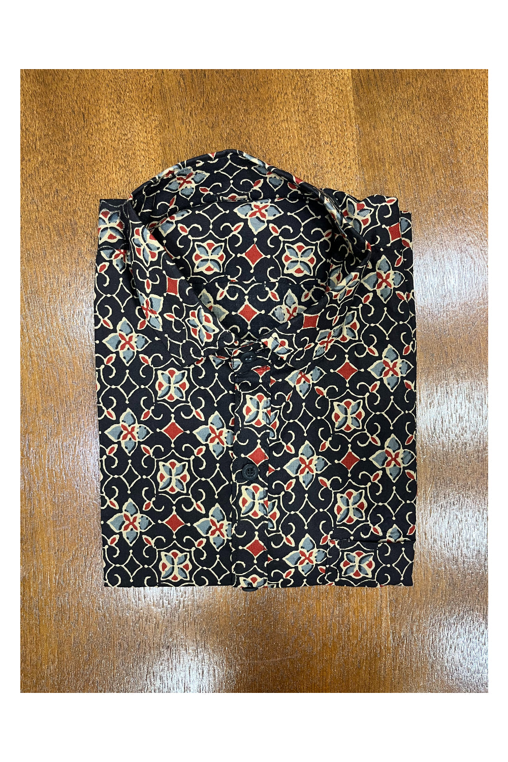 Southloom Jaipur Cotton Black Hand Block Printed Shirt (Half Sleeves)