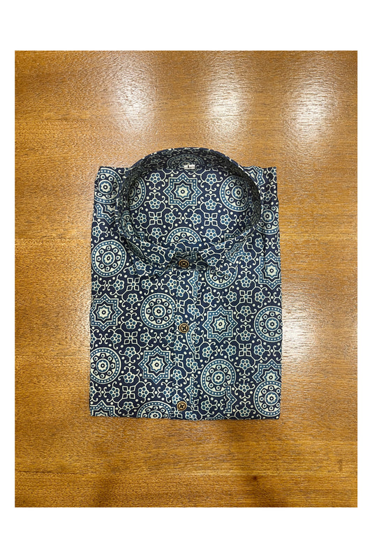 Southloom Jaipur Cotton Blue Hand Block Printed Shirt (Full Sleeves)