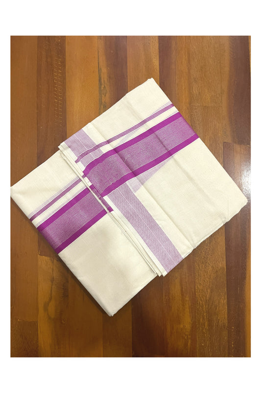 Pure Cotton Double Mundu with Magenta and Silver Kasavu Kara (South Indian Kerala Dhoti)