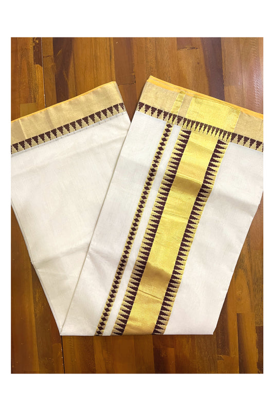 Southloom Super Premium Balaramapuram Unakkupaavu Handloom Brown and Kasavu Saree with Temple Border