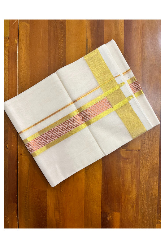 Southloom Premium Handloom Pure Cotton Mundu with Golden and Copper Kasavu Woven Border (Vishu 2024 Collection)