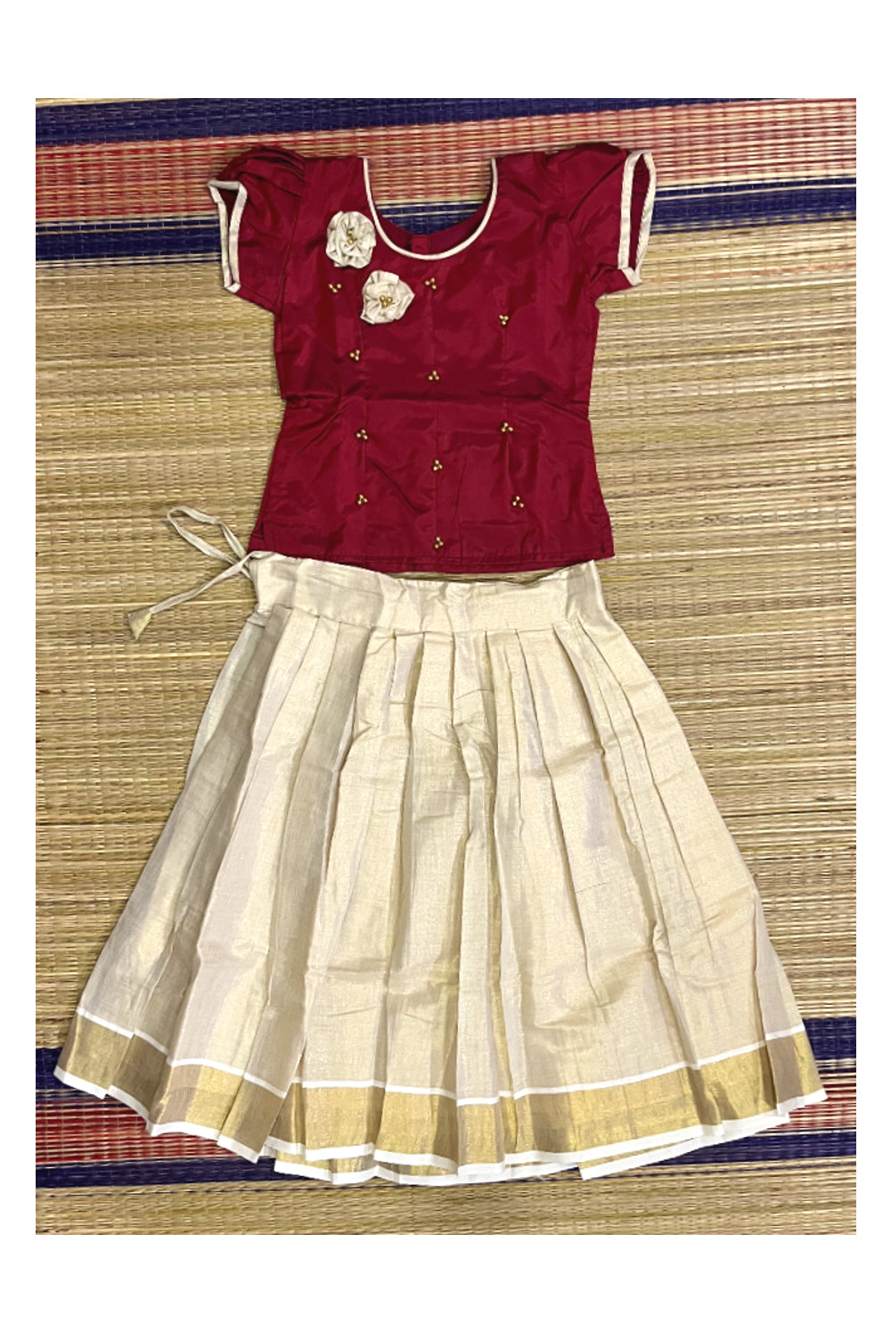 Southloom Kerala Maroon Pavada Blouse with Bead Work for Kids (Age 1 - 10)