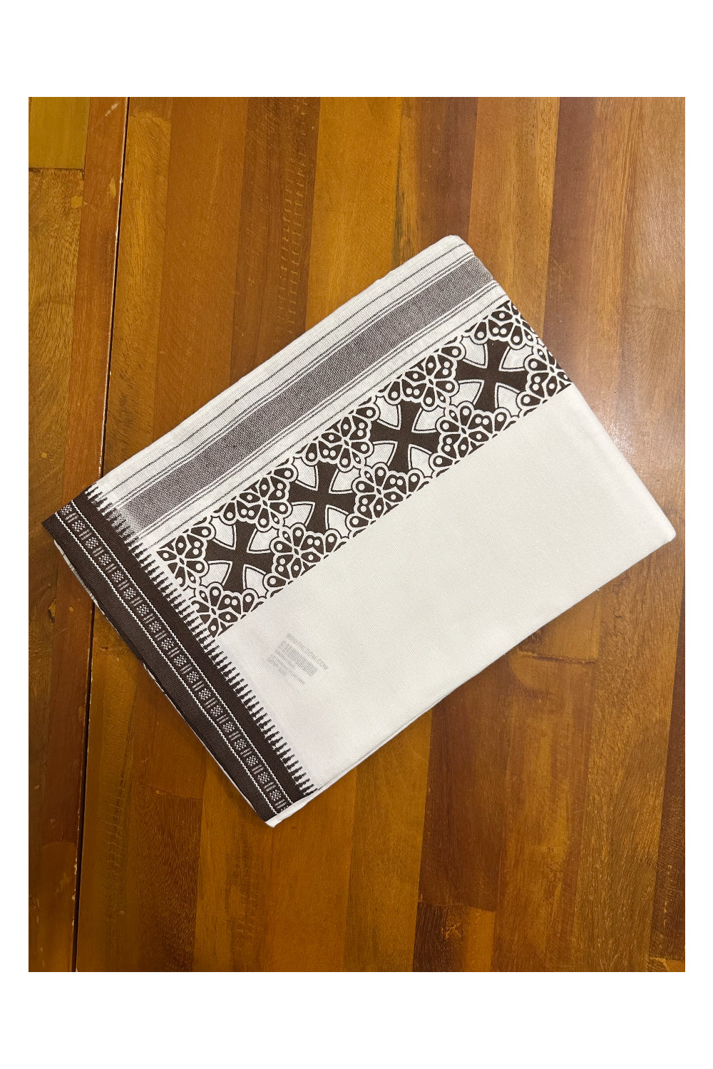 Southloom White And Brown Printed Single Mundu / Otta Mundu / Lungi (South Indian Kerala Dhoti)