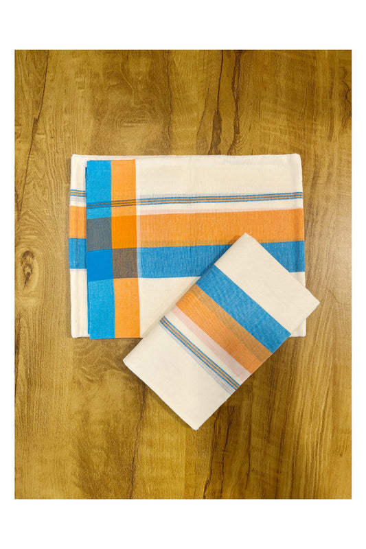 Southloom Mulloth Soft Cotton Blue Orange Border Set Mundu