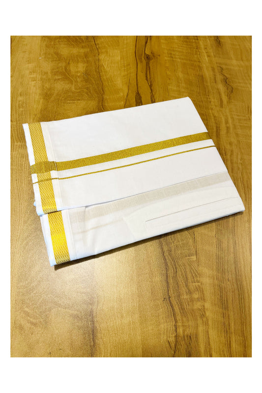 Pure White VELCRO Cotton Single Mundu with Kasavu Border (South Indian Kerala Dhoti)