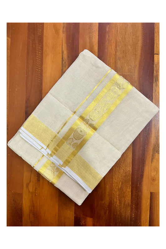 Southloom Premium Wedding Handloom Tissue Mundu with Kasavu Woven Border (South Indian Kerala Dhoti)