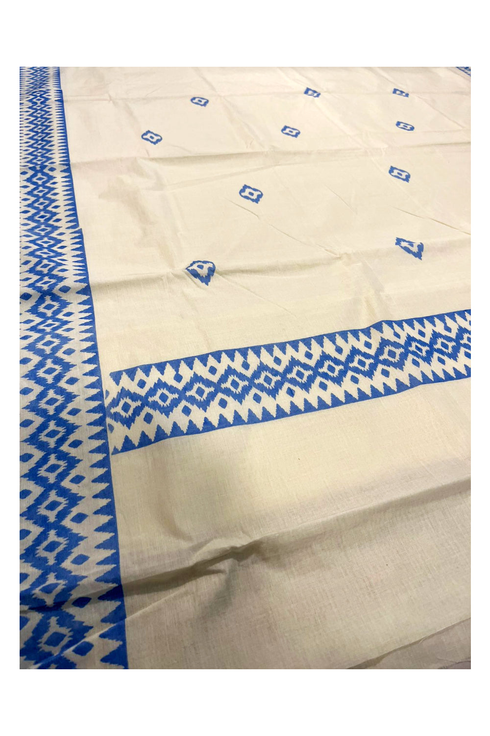 Southloom Ikat Design Blue Printed Saree with Blouse Piece