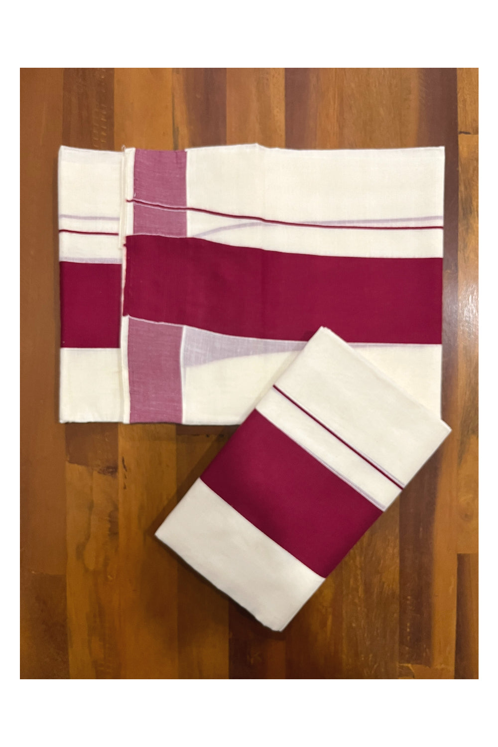 Kerala Cotton Set Mundu (Mundum Neriyathum) Single with Plain Maroon Border 2.80 Mtrs