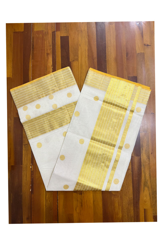 Southloom Super Premium Balaramapuram Unakkupaavu Handloom Kasavu Saree with Golden Polka Woven Designs on Body