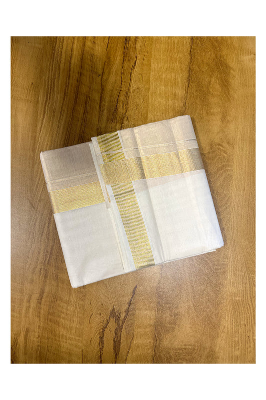 Kerala Pure Cotton Double Mundu with Tissue Kasavu Border (South Indian Dhoti)