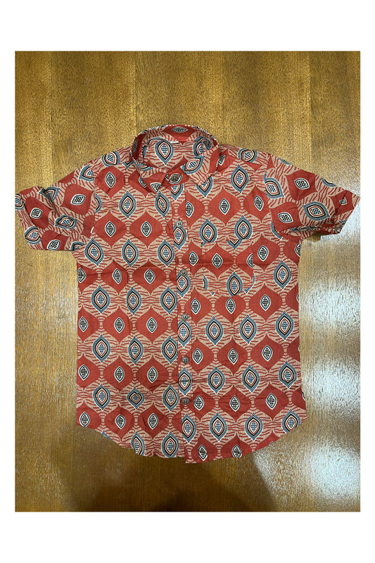 Southloom Jaipur Cotton Red Hand Block Printed Shirt For Kids (Half Sleeves)