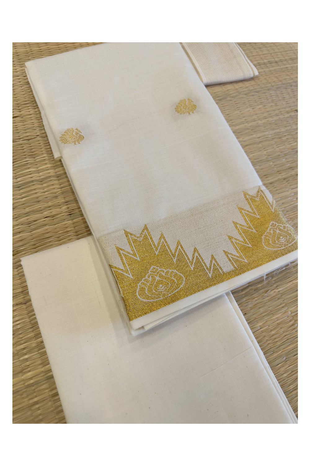 Kerala Cotton Churidar Salwar Material with Kasavu Woven Designs on Border (include Shawl / Dupatta)