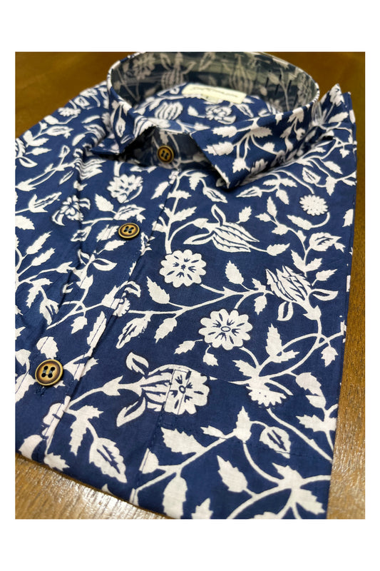 Southloom Jaipur Cotton Blue Hand Block Printed Shirt (Full Sleeves)