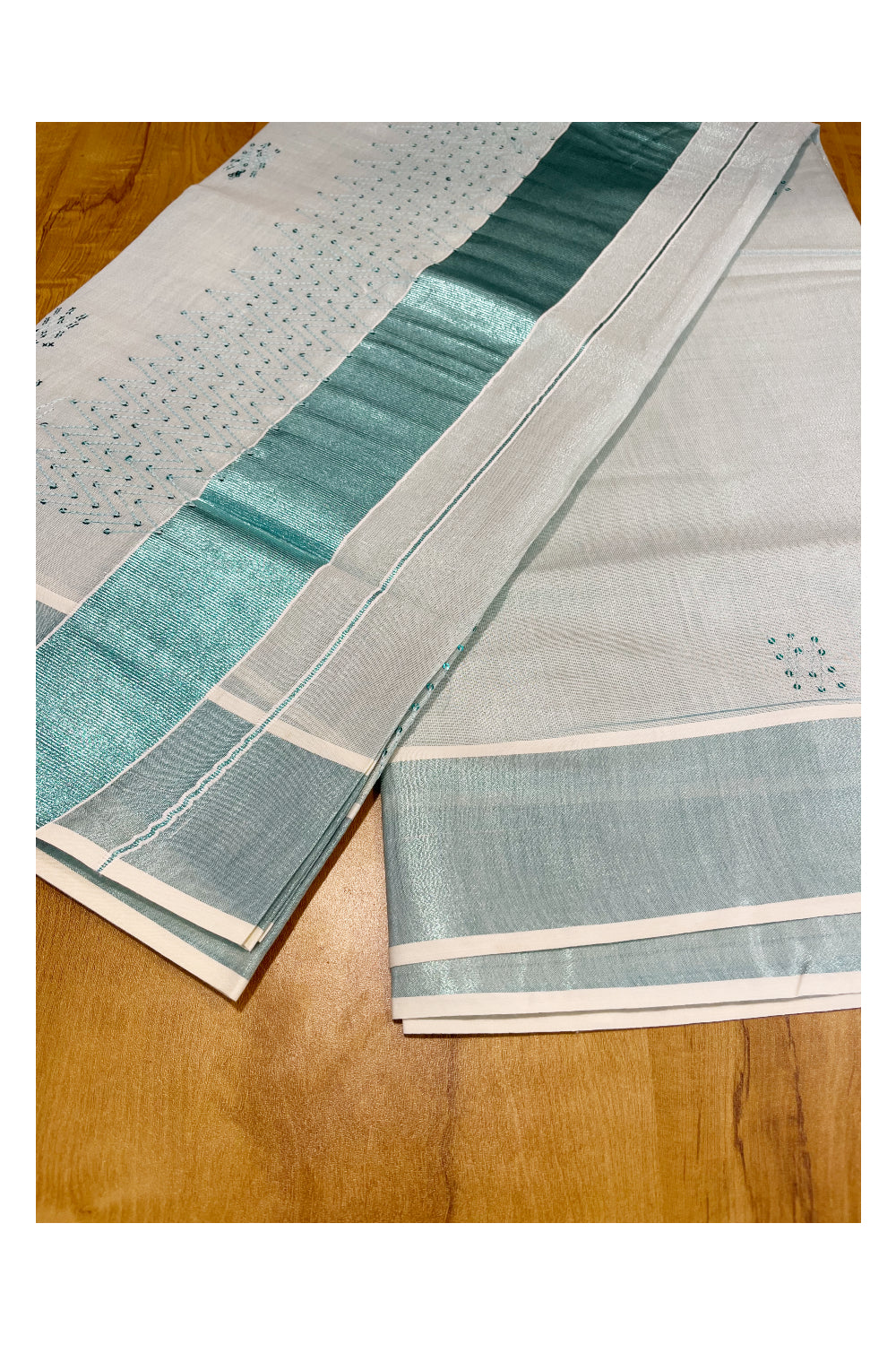 Southloom Kerala Turquoise Tissue Saree with Sequence Work