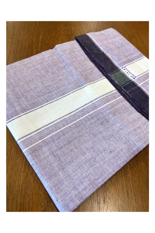 Southloom Premium Handloom Violet Solid Single Mundu (Lungi) with White Border (South Indian Kerala Dhoti)