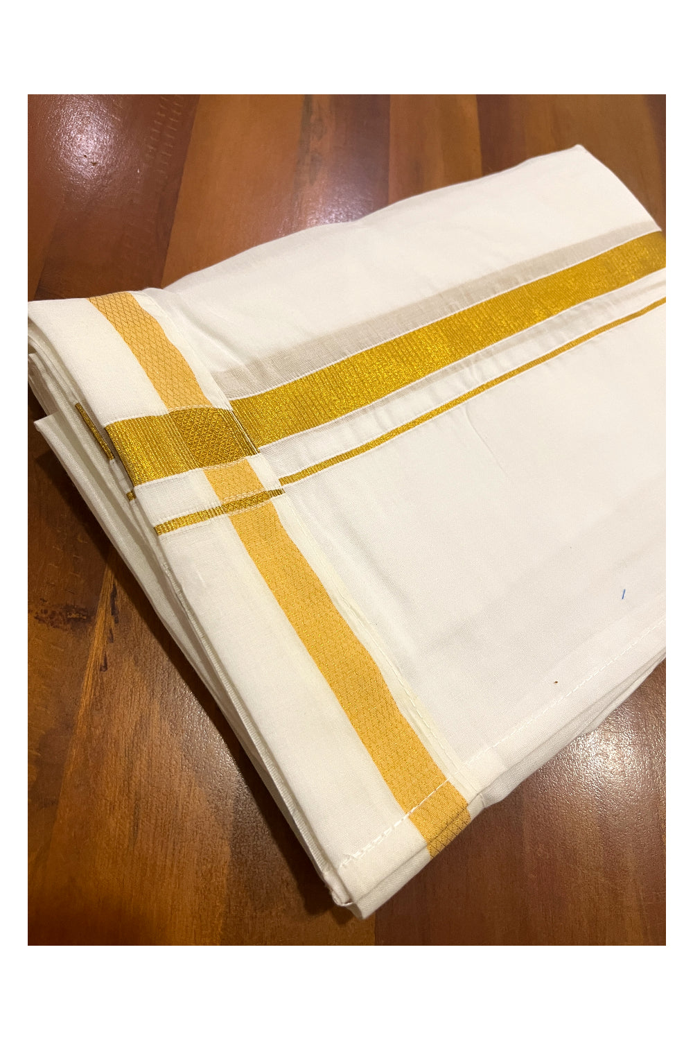 Off White Pure Cotton VELCRO Single Mundu with Kasavu Border (South Indian Kerala Dhoti)