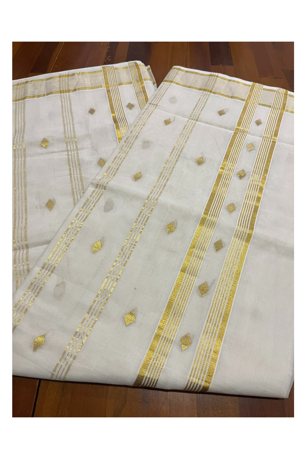 Southloom Premium Handloom Cotton Kerala Saree with Golden Butta Works