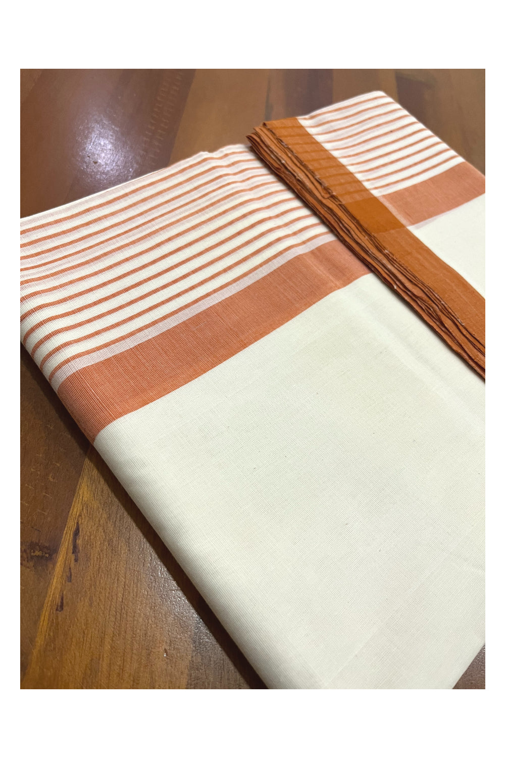 Southloom Premium Balaramapuram Unakkupaavu Handloom Mundu with Brick Red Lines Border (South Indian Kerala Dhoti)