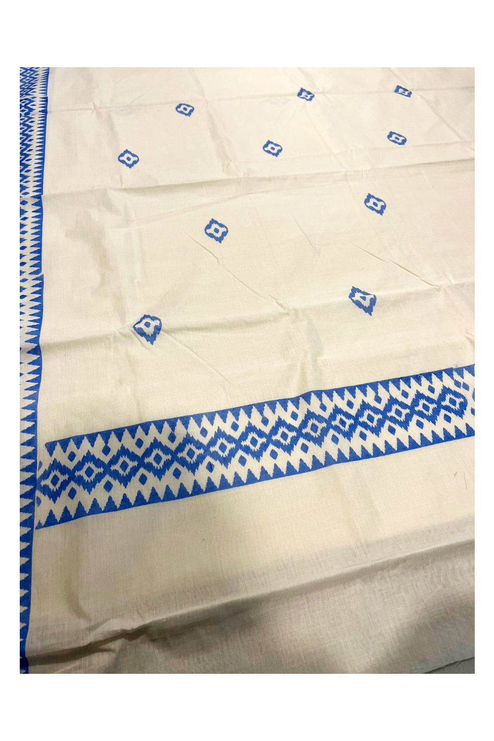 Southloom Ikat Design Blue Printed Saree with Blouse Piece