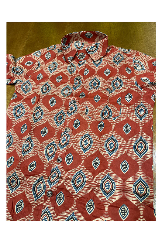 Southloom Jaipur Cotton Red Hand Block Printed Shirt For Kids (Half Sleeves)