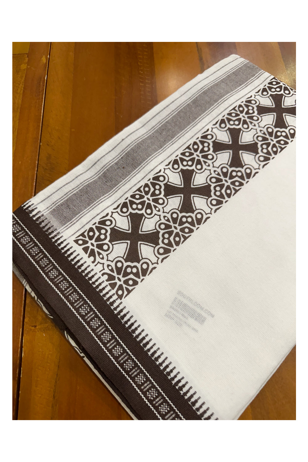 Southloom White And Brown Printed Single Mundu / Otta Mundu / Lungi (South Indian Kerala Dhoti)