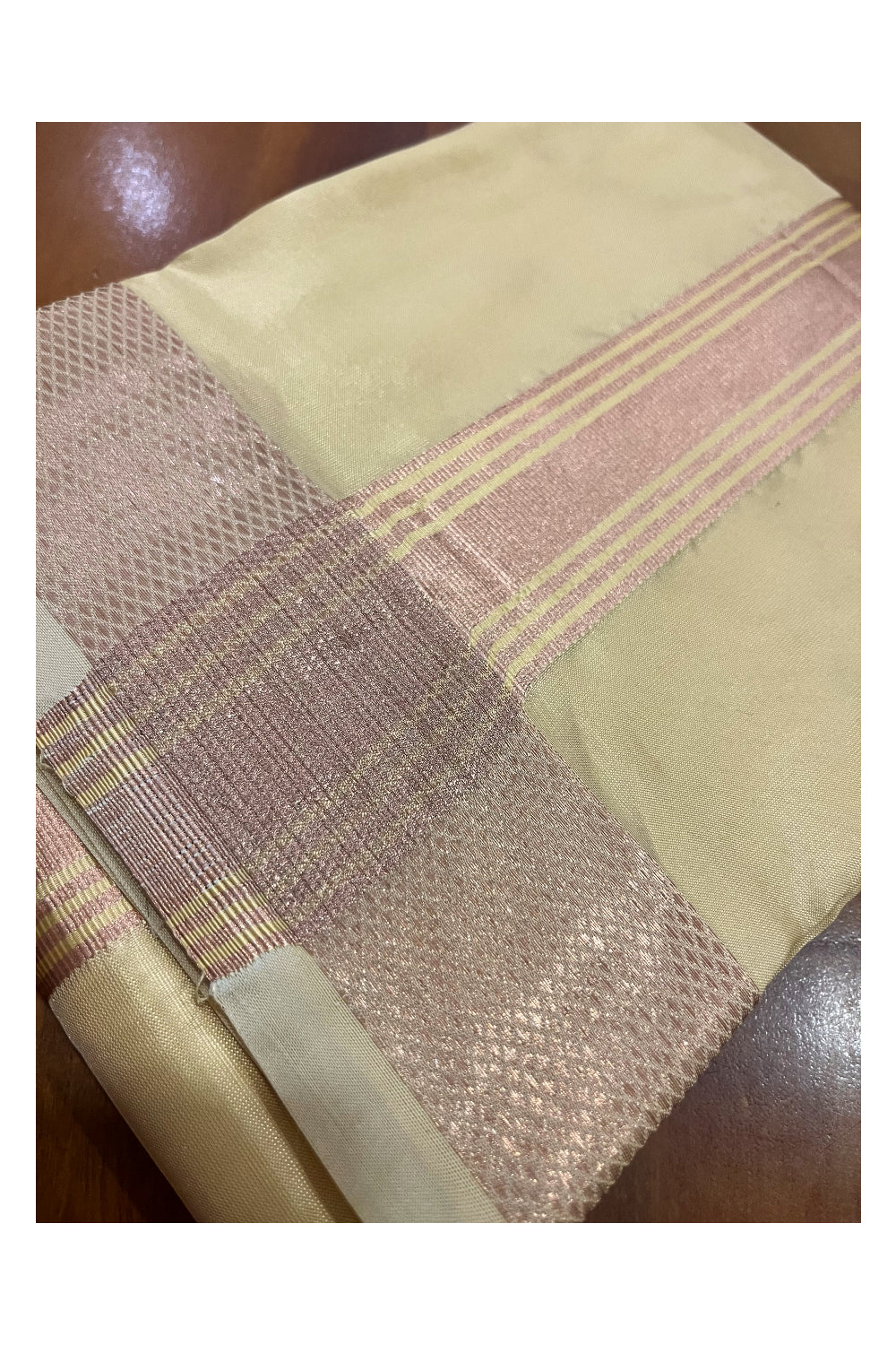 Southloom Premium Semi Silk Yellow Mundu with Copper Kasavu Woven Border (South Indian Kerala Dhoti)