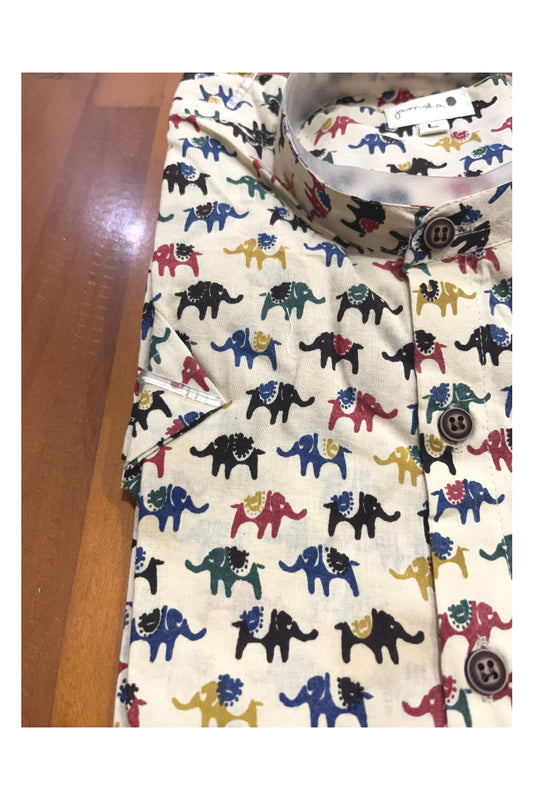 Southloom Jaipur Cotton Multi Colour Elephant Hand Block Printed Shirt (Half Sleeves)
