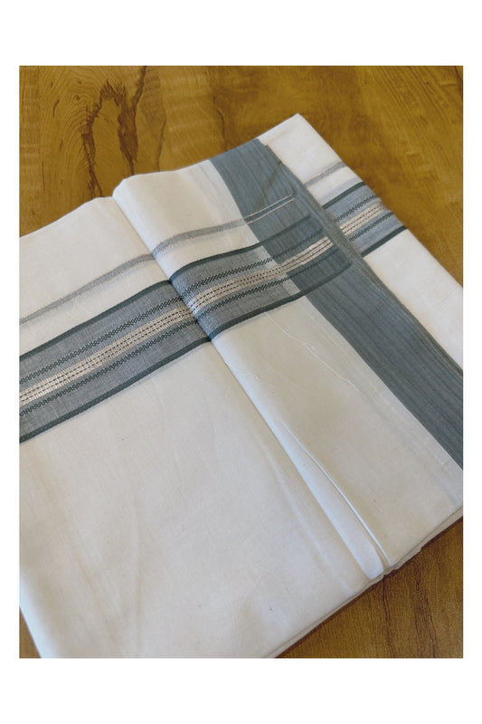 Kerala Pure Cotton Double Mundu with Greyish Green and Silver Kasavu Border (Onam Mundu 2023)