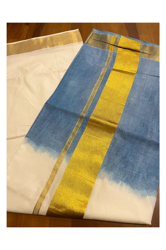 Southloom Tie and Dye Multi Colour BIue Kasavu Saree (Onam 2024 Collection)