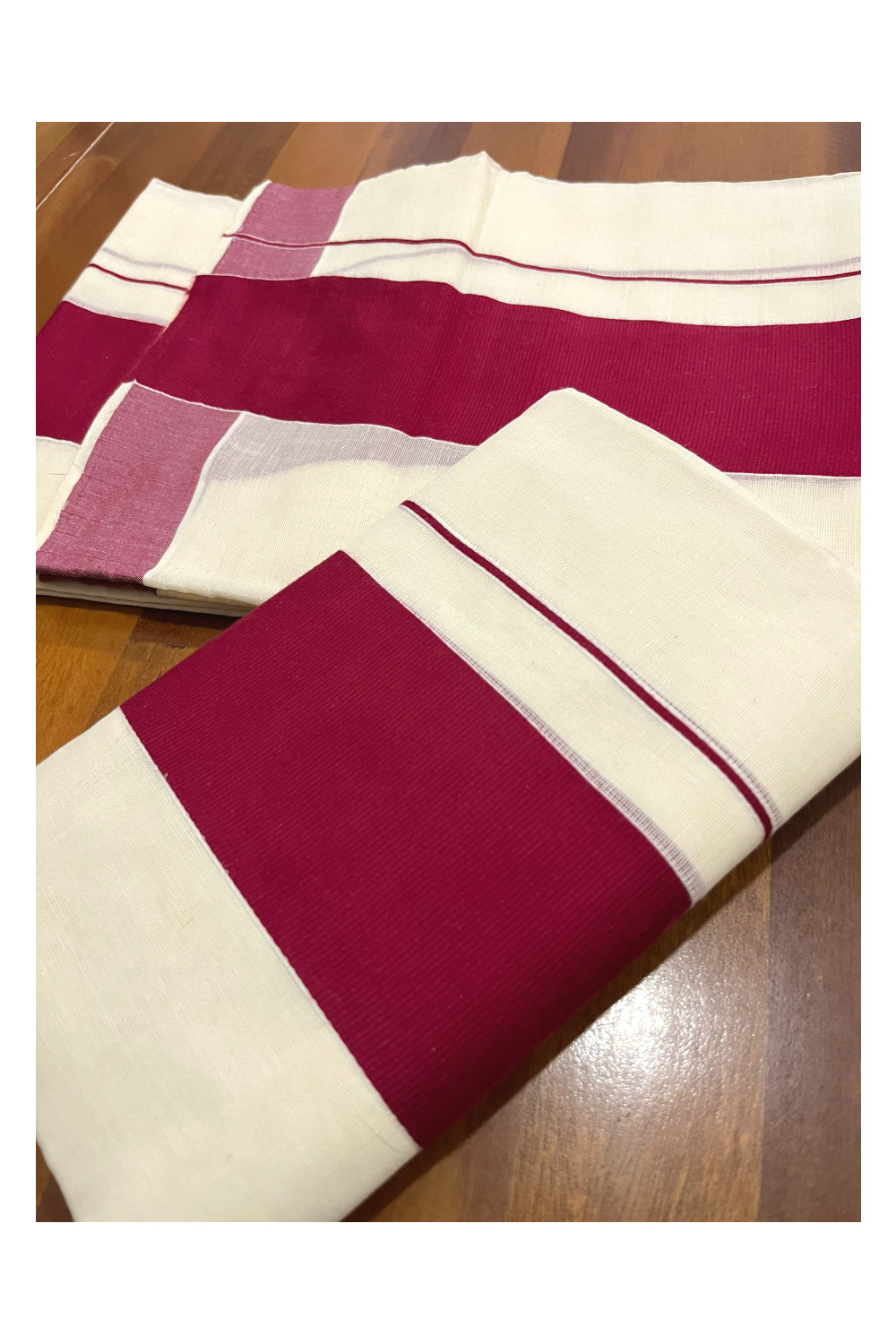 Kerala Cotton Set Mundu (Mundum Neriyathum) Single with Plain Maroon Border 2.80 Mtrs