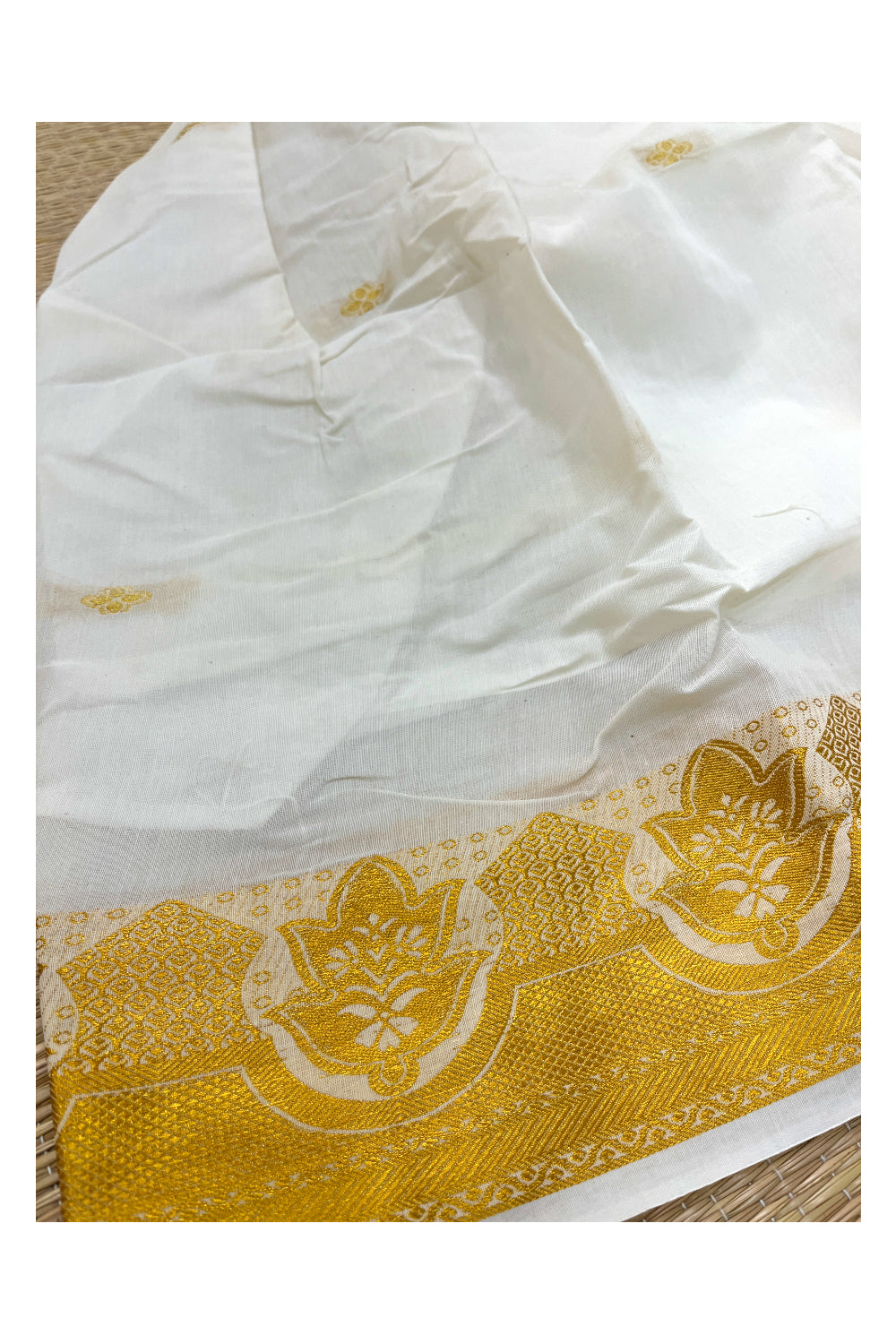 Southloom Off White Kasavu Pavada and Blouse for Kids