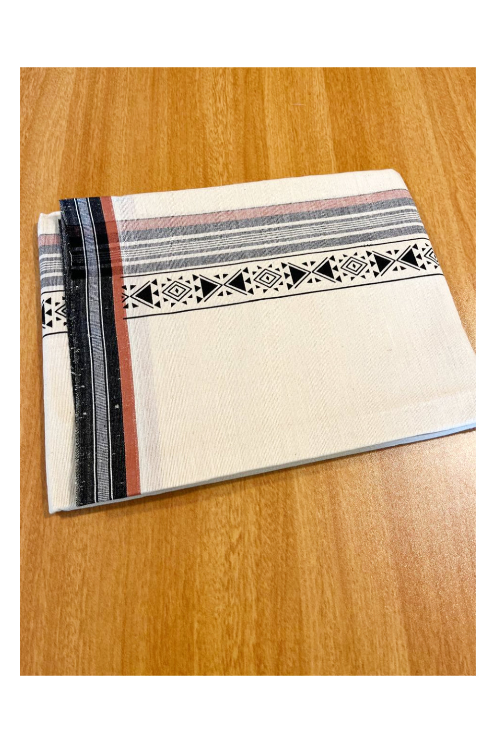 Southloom Off White And Black Brown Printed Single Mundu / Otta Mundu / Lungi (South Indian Kerala Dhoti)