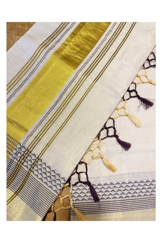 Kerala Tissue Kasavu Saree with Brown Designs On Border