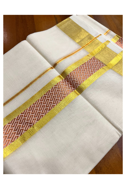 Southloom Premium Handloom Pure Cotton Mundu with Golden and Copper Kasavu Woven Border (Vishu 2024 Collection)