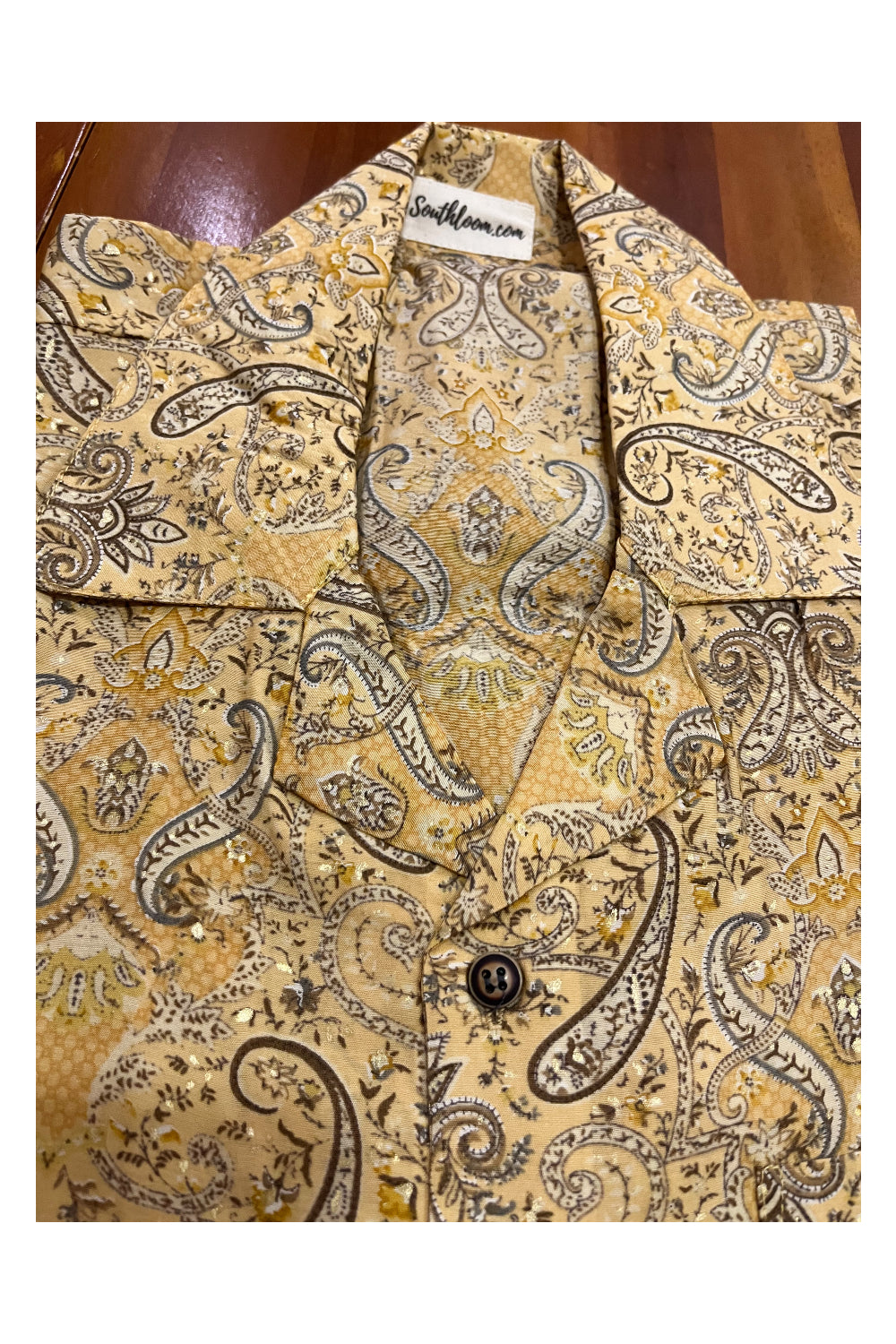 Southloom Jaipur Cotton Yellow Hand Block Printed Cuban Collar Shirt (Half Sleeves)