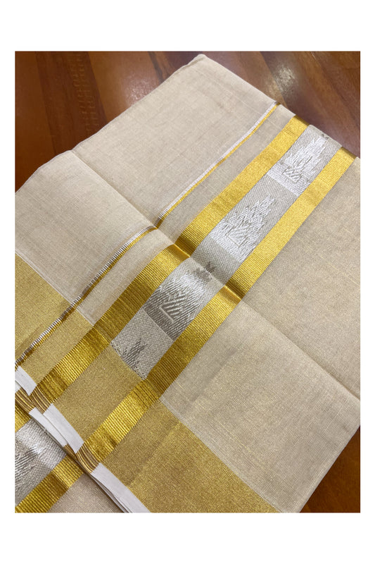 Southloom Premium Handloom Tissue Mundu with 2 inch Kasavu Border with Silver Woven Work