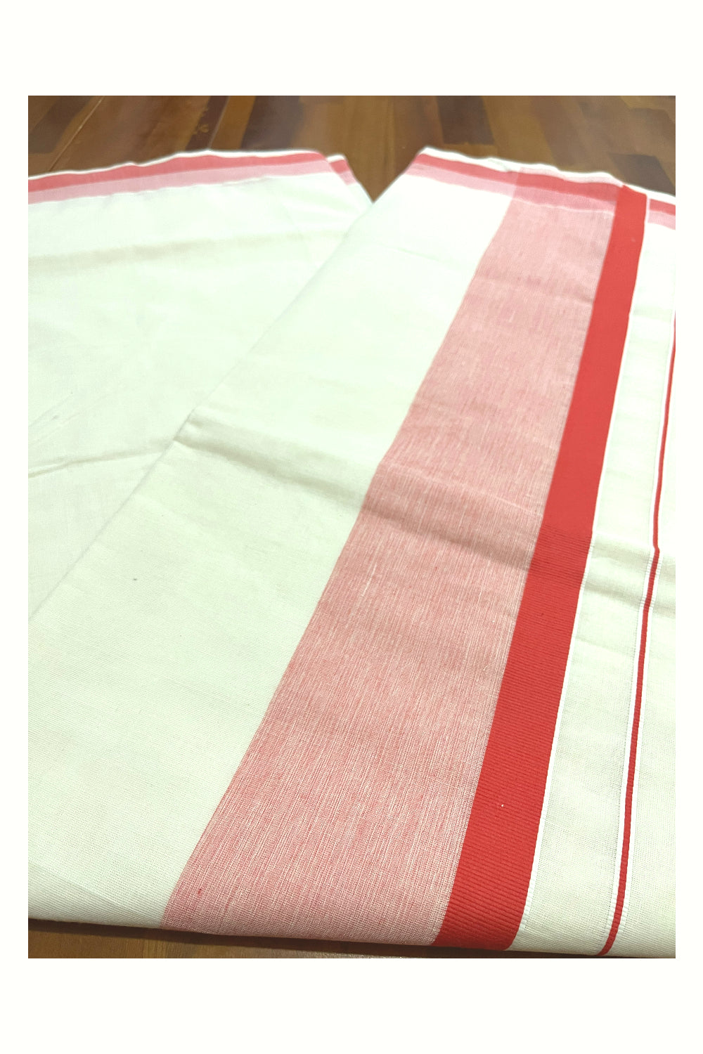 Pure Cotton Off White Kerala Saree with Orange Shaded Border (Onam Saree 2023)