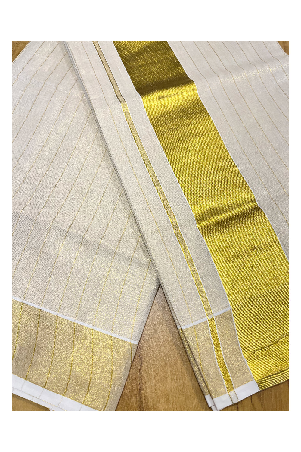 Kerala Tissue Kasavu Lines Design Saree with 3 Inch Border