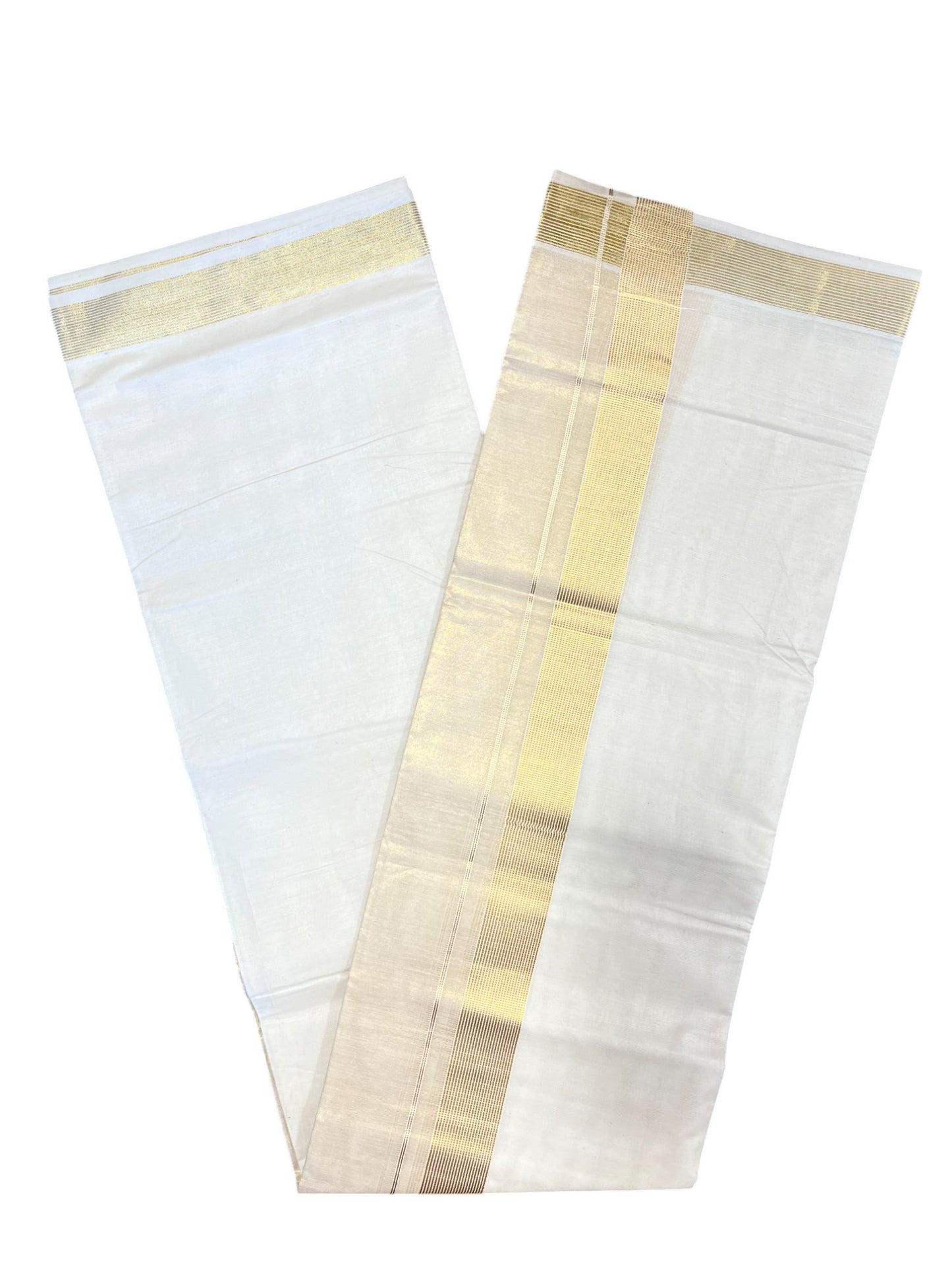 Kerala Pure Cotton Double Mundu with Tissue Kasavu Border (South Indian Dhoti)