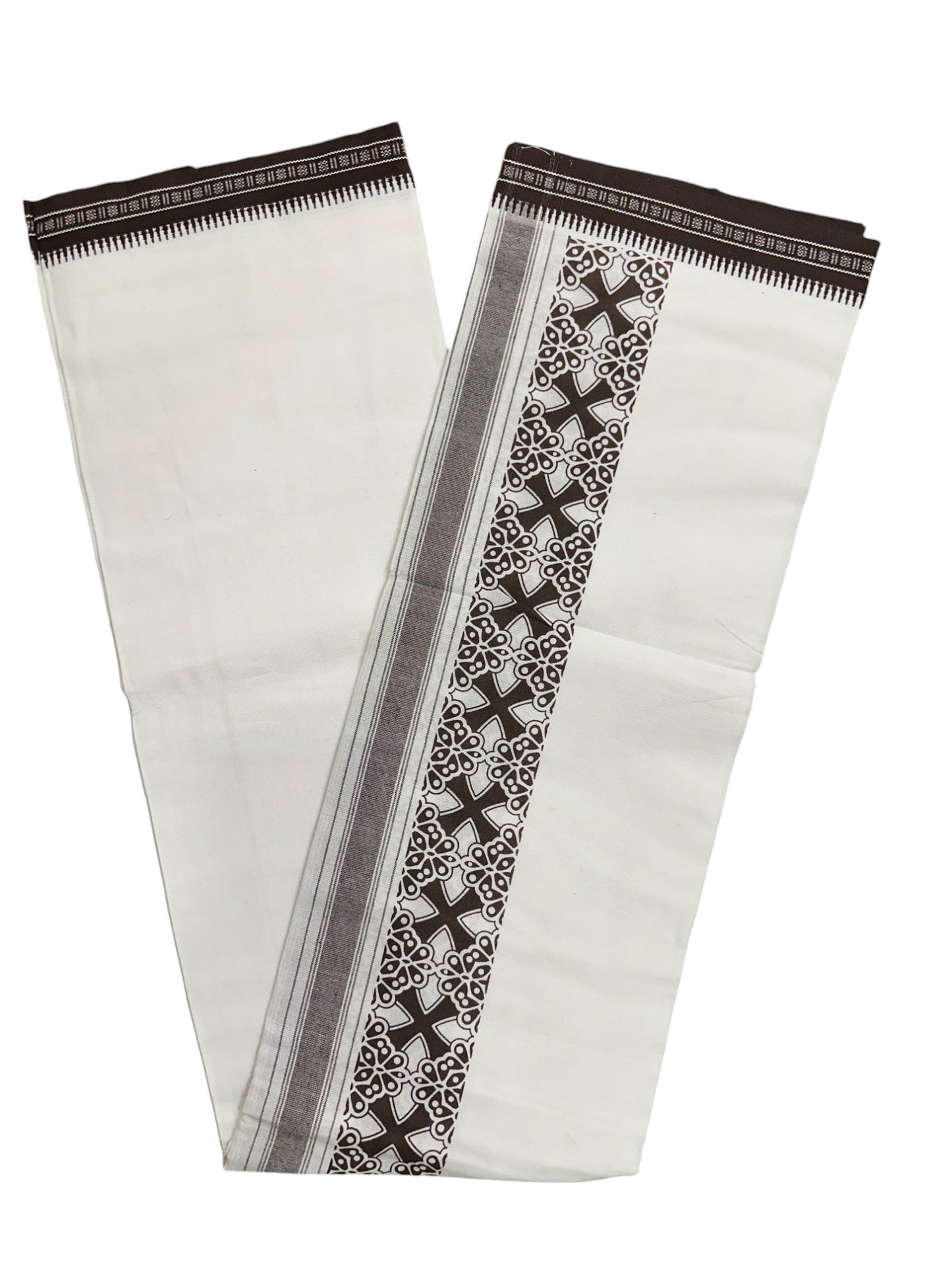 Southloom White And Brown Printed Single Mundu / Otta Mundu / Lungi (South Indian Kerala Dhoti)