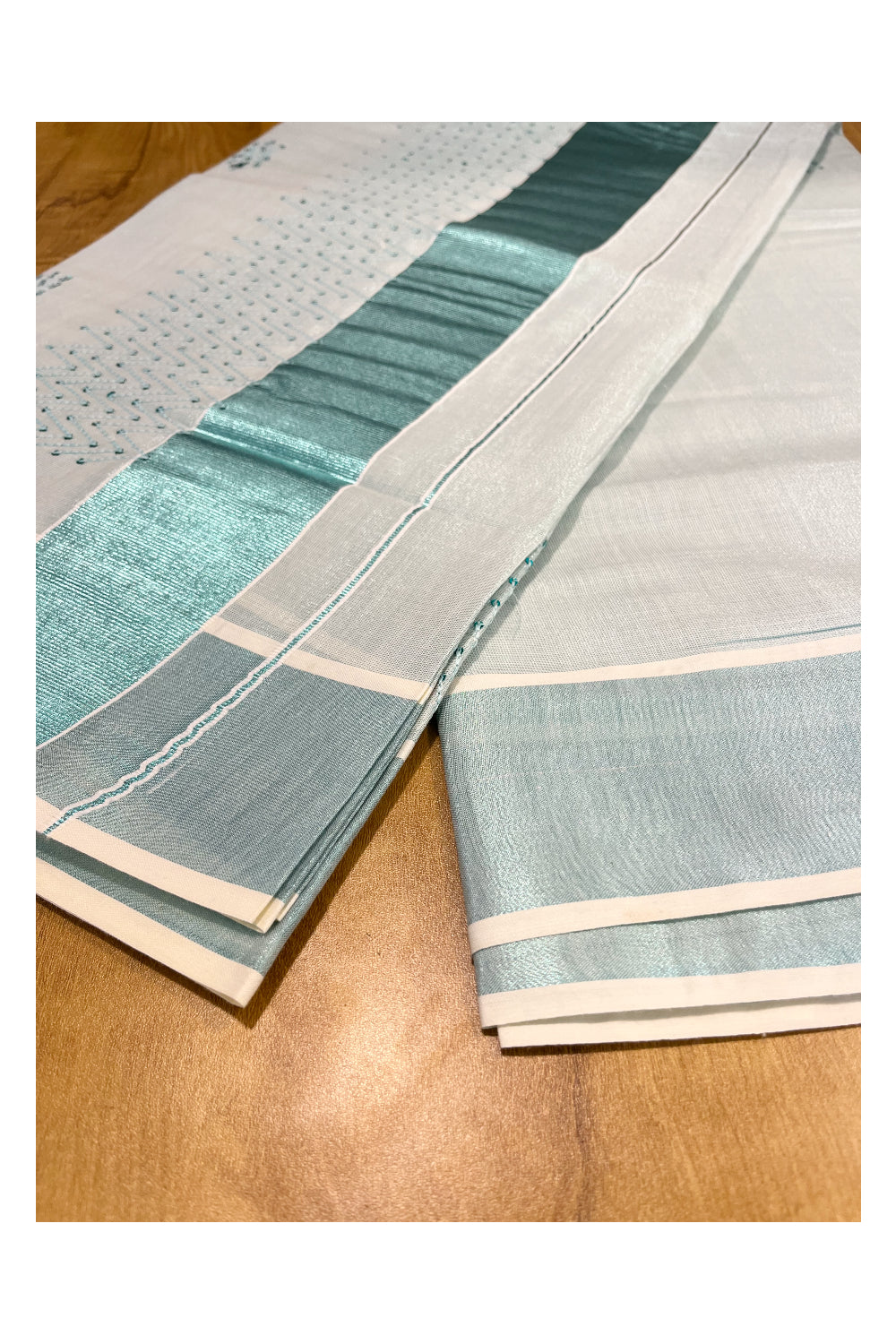 Southloom Kerala Turquoise Tissue Saree with Sequence Work