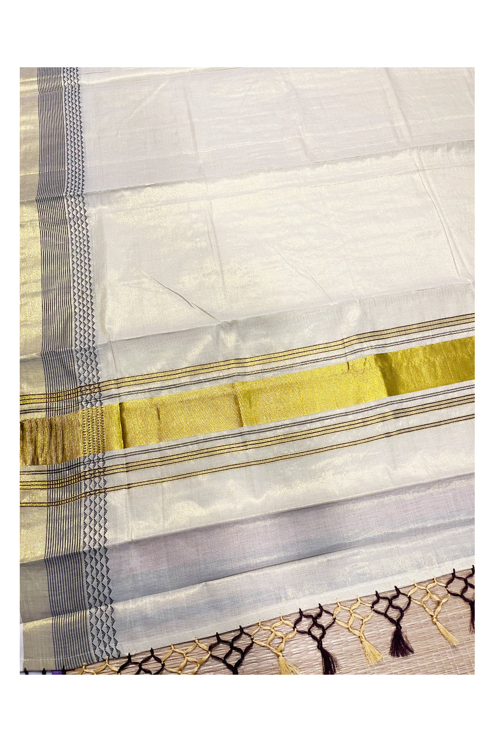 Kerala Tissue Kasavu Saree with Brown Designs On Border