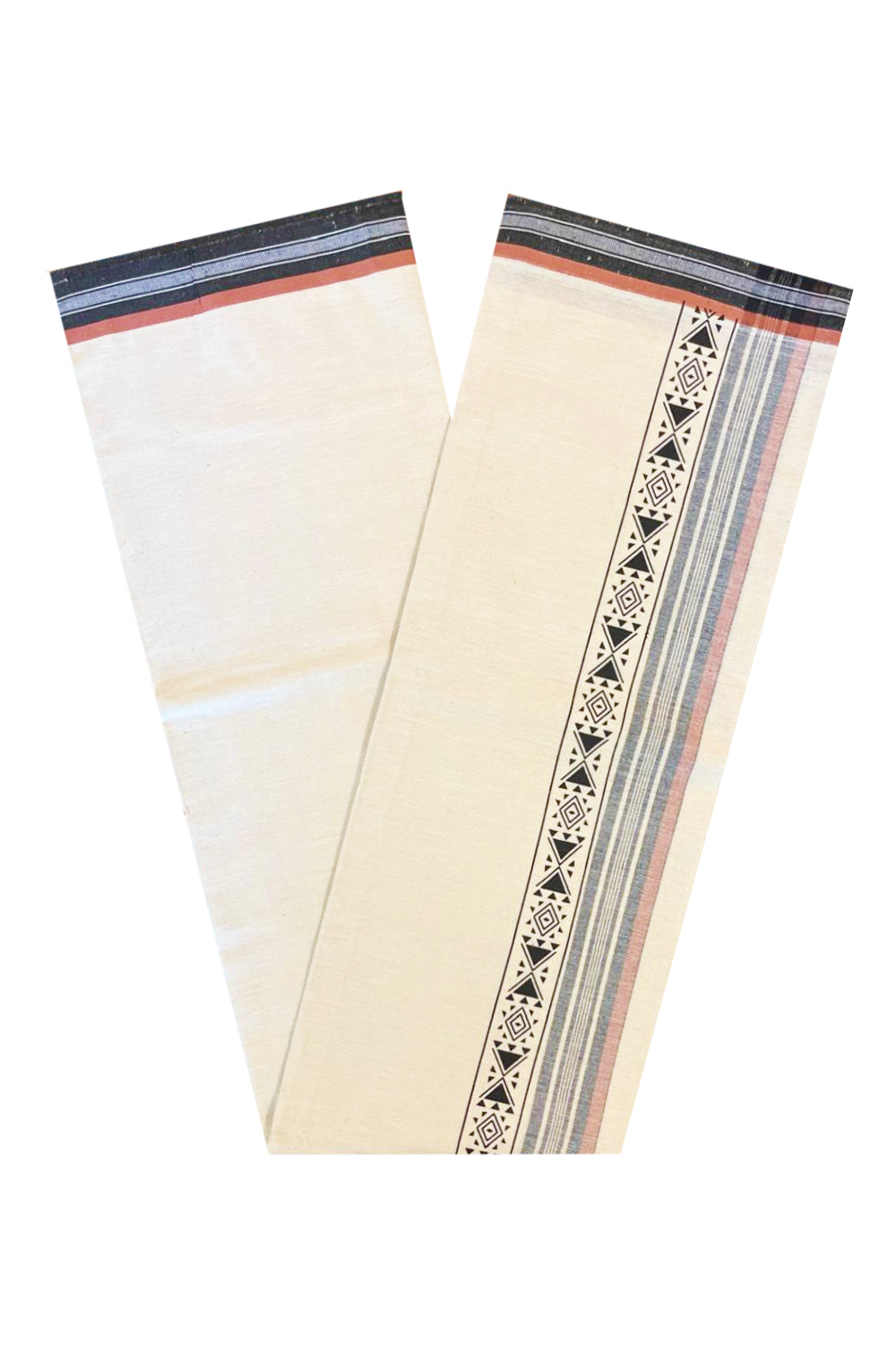 Southloom Off White And Black Brown Printed Single Mundu / Otta Mundu / Lungi (South Indian Kerala Dhoti)