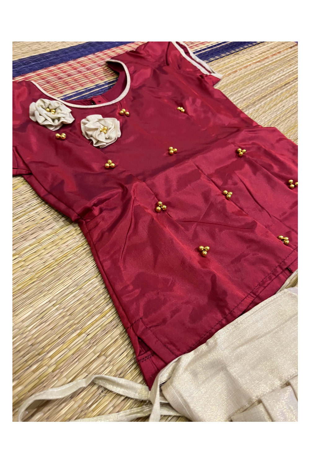 Southloom Kerala Maroon Pavada Blouse with Bead Work for Kids (Age 1 - 10)
